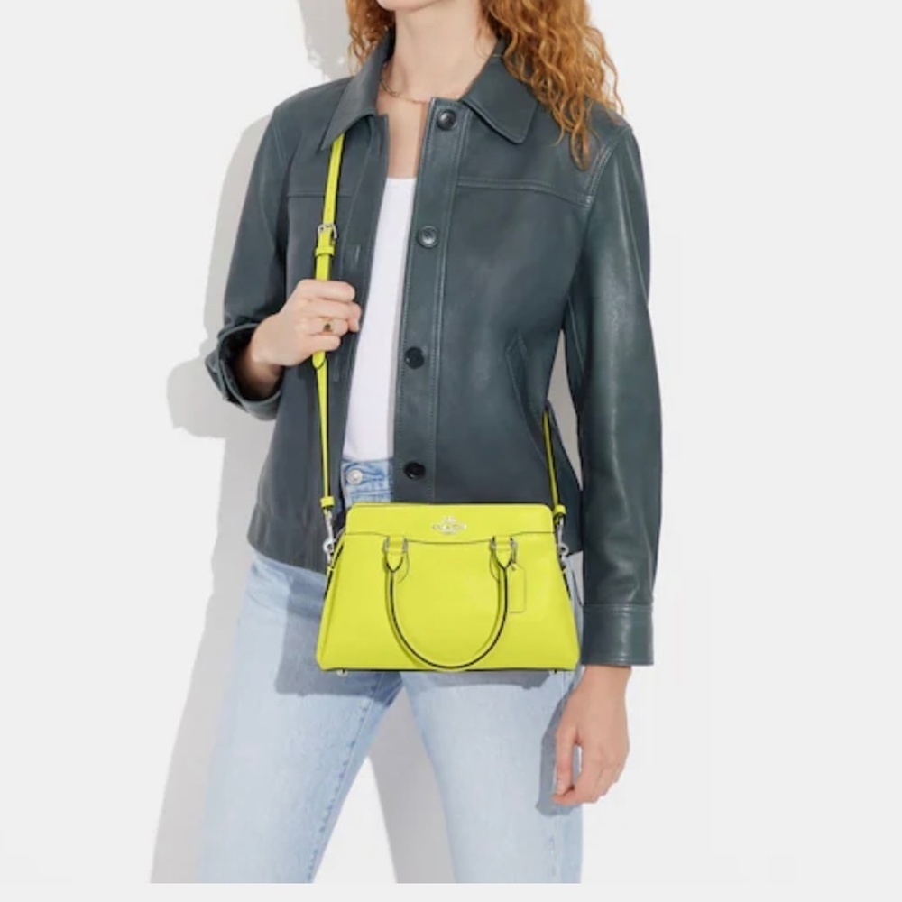 NWT Coach Mini Darci Leather Bright Yellow Carryall With Phone Wallet